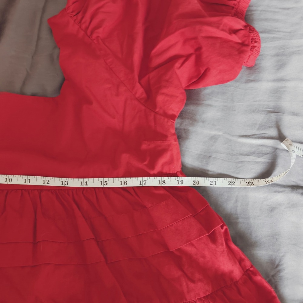 Red Cotton Puff Sleeve Babydoll Pintuck Tiered Mini Dress made by E.L.F. XL - Picture 5 of 11